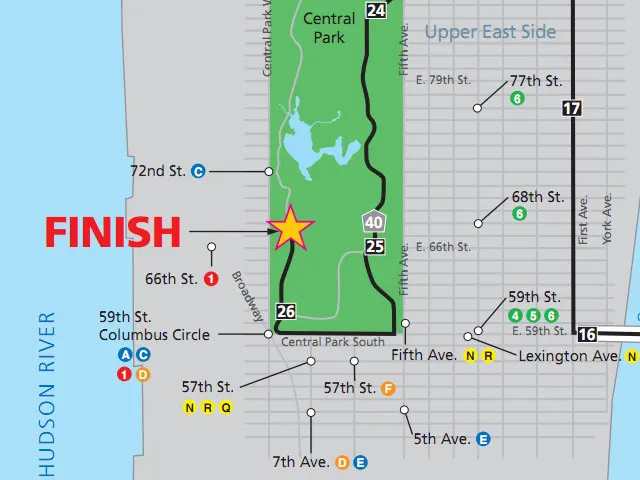 Mapa de la meta del maratón de Nueva York