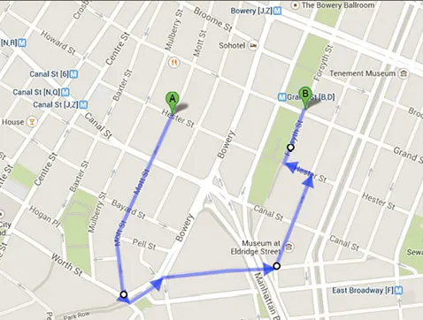 Mapa con el recorrido del desfile del año nuevo chino en Manhattan 2015