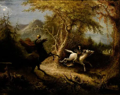 Pintura The headless horseman pursuing Ichabod Crane - Por John Quidor - aQHCpcwsbaMXQA at Google Cultural Institute maximum zoom level, Public Domain, https://commons.wikimedia.org/w/index.php?curid=22126482