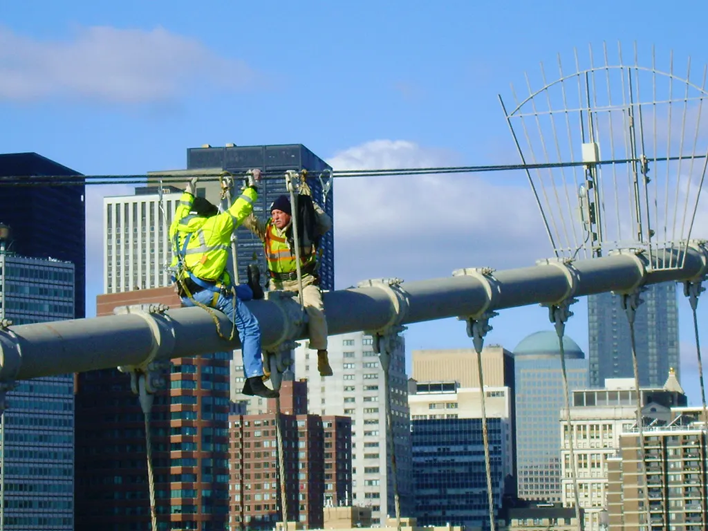 Workers doing maintenance on the Brooklyn Bridge - Photo by AHM