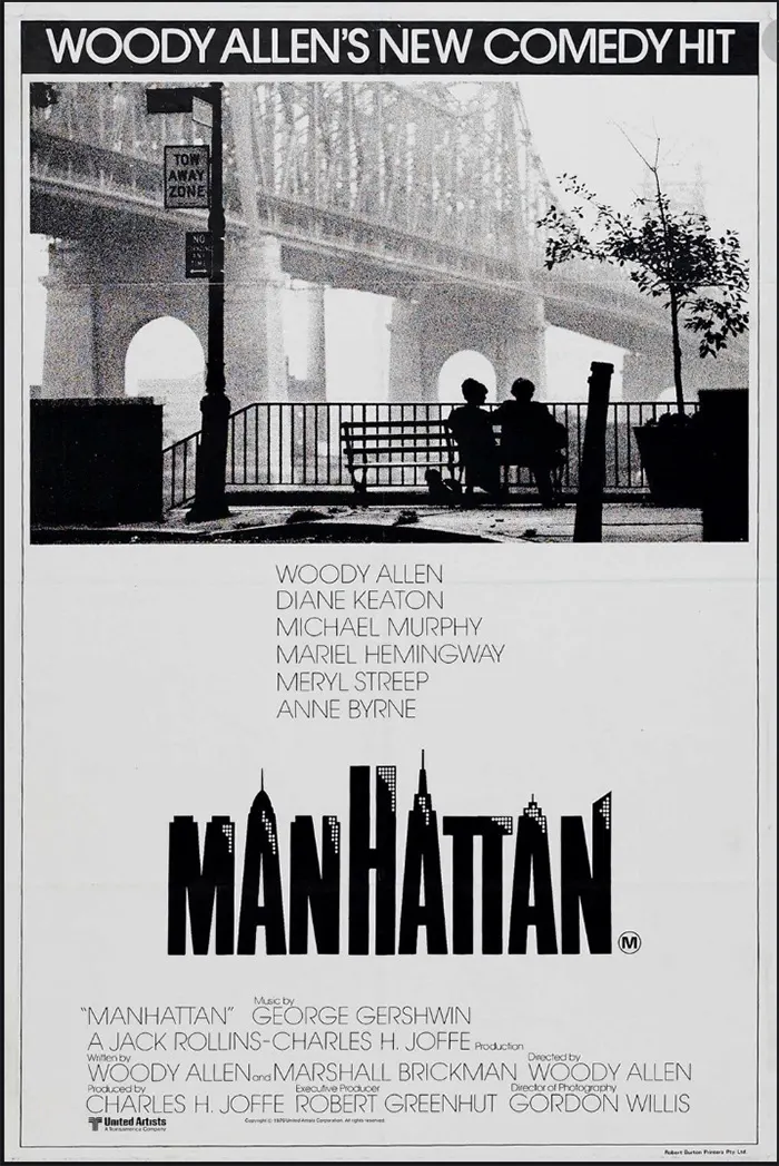 Poster de la película Manhattan de Woody Allen donde se ve la Riverview Terrace y el Puente de Queensboro.
