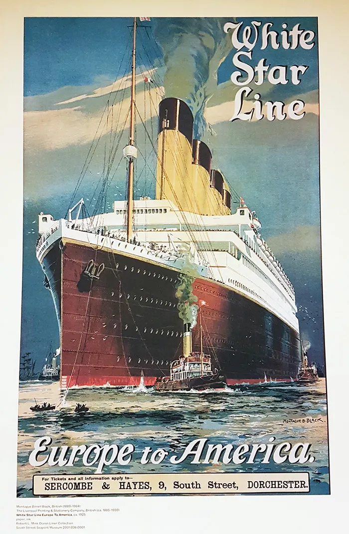 Afiche publicitario del Trasatlántico White Star Lines que viajaba entre Europa y América. Colección del Museo de SouthStreet Seaport. Foto de AHM