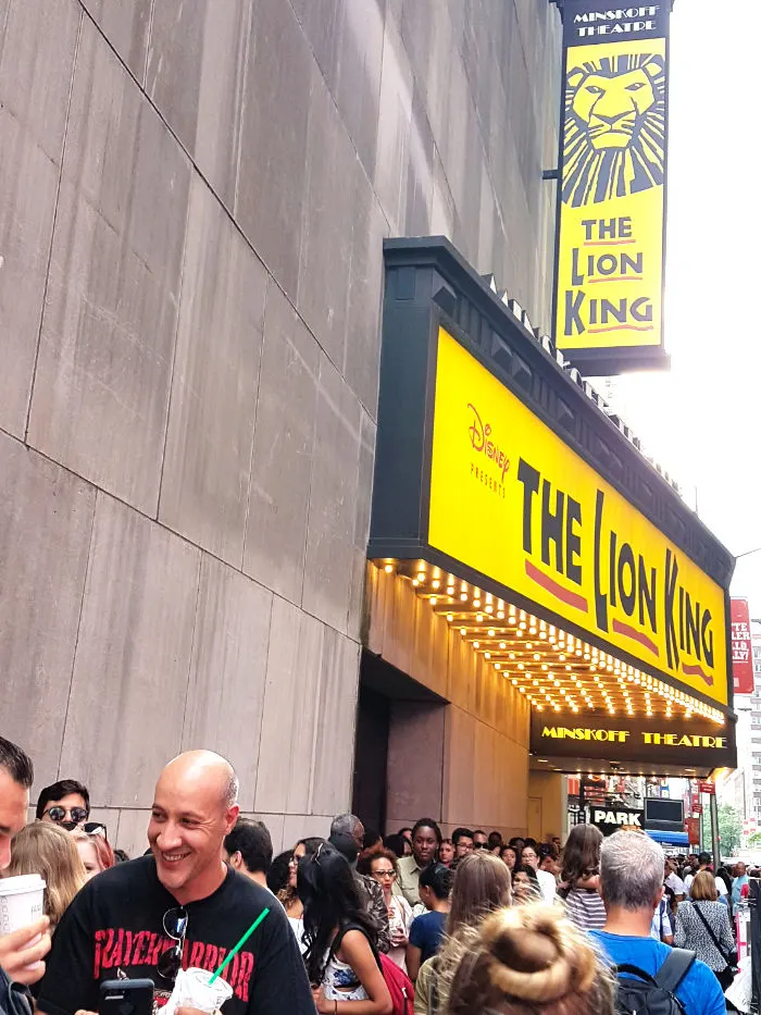 People lined up outside the Minskoff Theatre, home of The Lion King musical - Photo by AHM