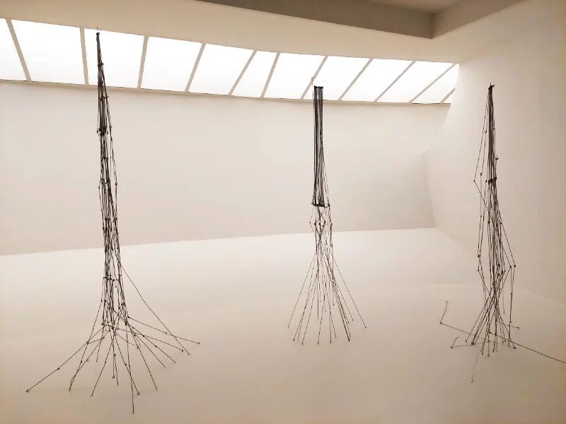 Instalación "Los Chorros" de GEGO. Parte de la exhibición temporal "Gego: Midiendo el Infinito".
La arquitecta y artista germano venezolana Gego trazó un camino notablemente individual a través de sus formas orgánicas, estructuras lineales e investigaciones espaciales.