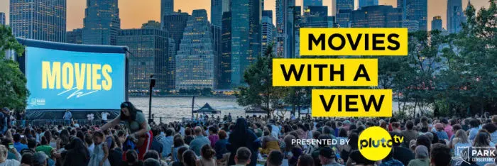 Banner oficial del Festival de Cine al aire libre en el Brooklyn Bridge Park: Movies with a view.