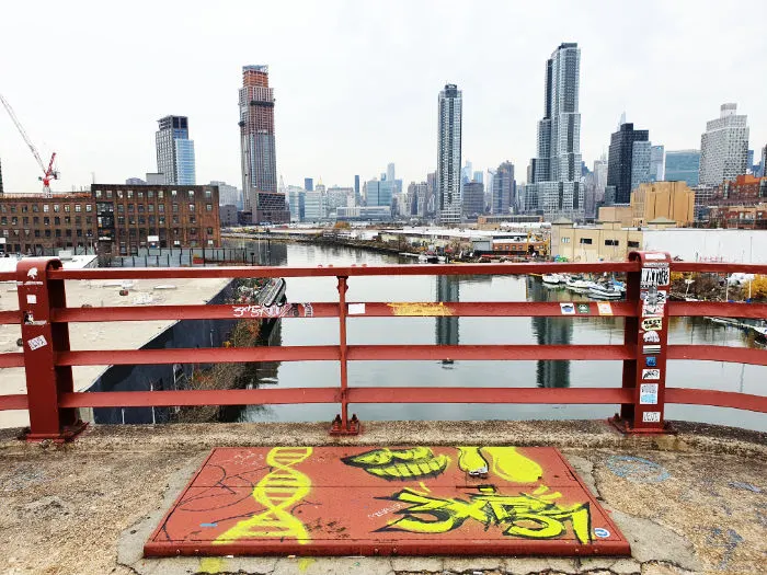 Newtown Creek, part of Queens and Manhattan, seen from the Pulaski Bridge connecting Brooklyn and Queens. Photo by Andrea Hoare Madrid