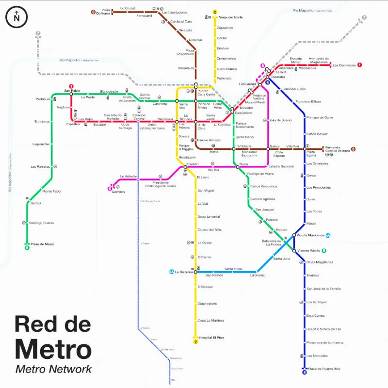 Mapa Red de Líneas del Metro de Santiago, captura de pantalla de la página oficial https://www.metro.cl/el-viaje/plano-de-red