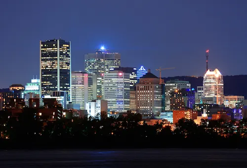 Vista Montreal de noche Donde dormir en el centro montreal